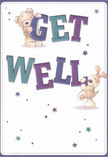 This delightful get well card radiates warming optimism and gentle cheer, reminiscent of a comforting bouquet delivered to a friend's doorstep on Rainsford Road in Chelmsford. Brimming with heart, the illustration features an adorable teddy bear and an eager puppy, each joyously balancing and presenting the vibrant, oversized letters of 'Get Well.' The typography is rendered in inviting shades of indigo and teal, their vibrance beautifully highlighted against a creamy white background, much like vivid spring blooms against fresh snow. Scattered stars in thoughtful blues and violets twinkle across the composition, hinting at the endless possibilities and wishes the Chelmsford community shares when someone is in need of encouragement. The fur detailing on both bear and puppy is so softly drawn it's almost tangible, conveying the tactile comfort that a freshly arranged bouquet from a local florist brings. The overall effect is more than just a greeting-it's a tender message of comfort and hope, thoughtfully designed to soothe and encourage anyone on the mend, whether in the heart of the city or further out by the Essex countryside.
